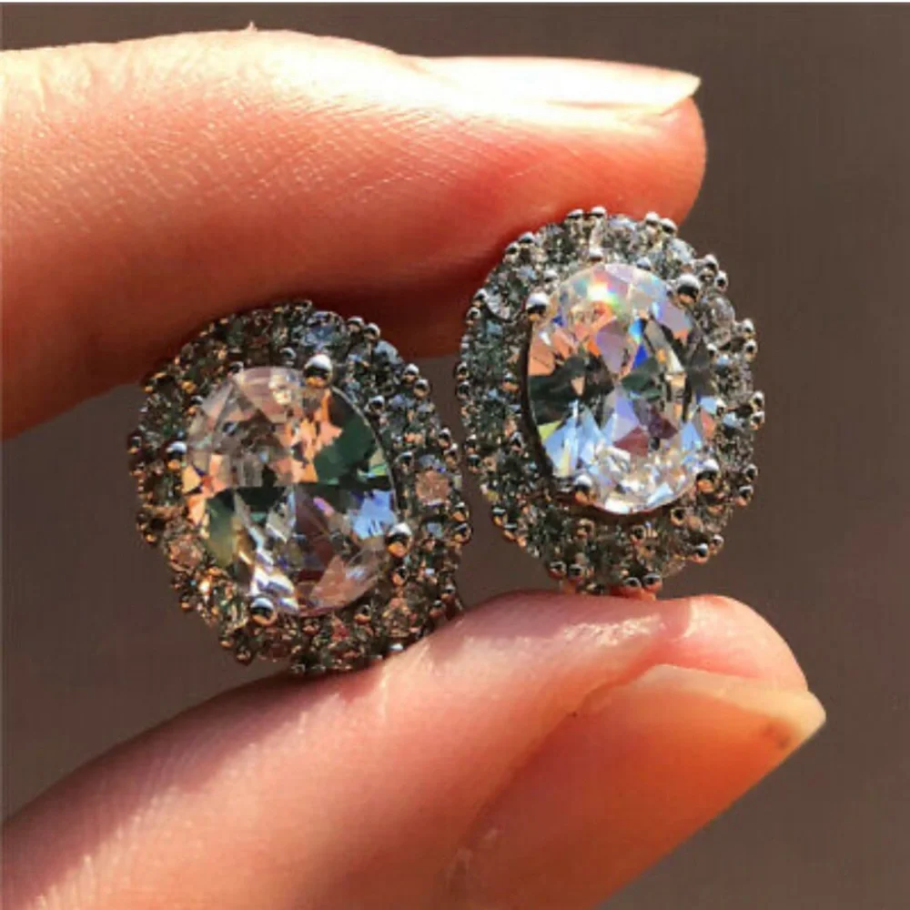 NWT STERLING SILVER Diamond STUD EARRINGS - Picture 1 of 1